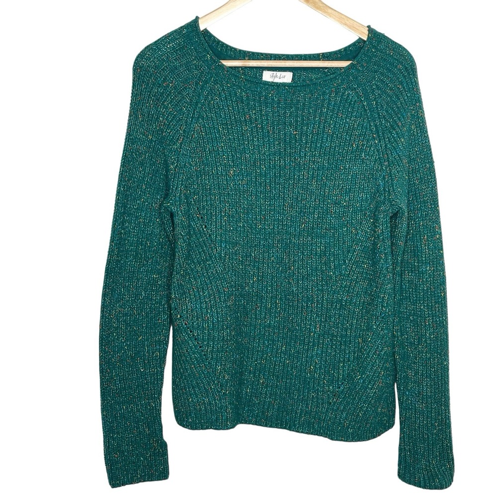 Roll Neck Fisherman Sweater Green Womens XL Style & Co Heritage Ribbed